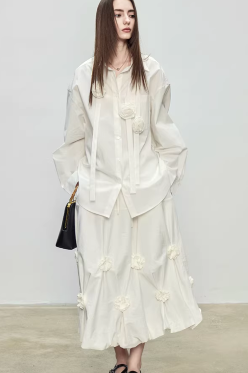 Ribbon Design Handmade Flower Shirt