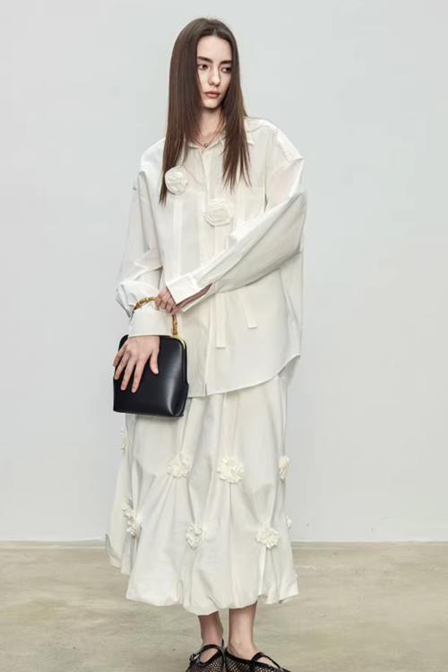 Ribbon Design Handmade Flower Shirt