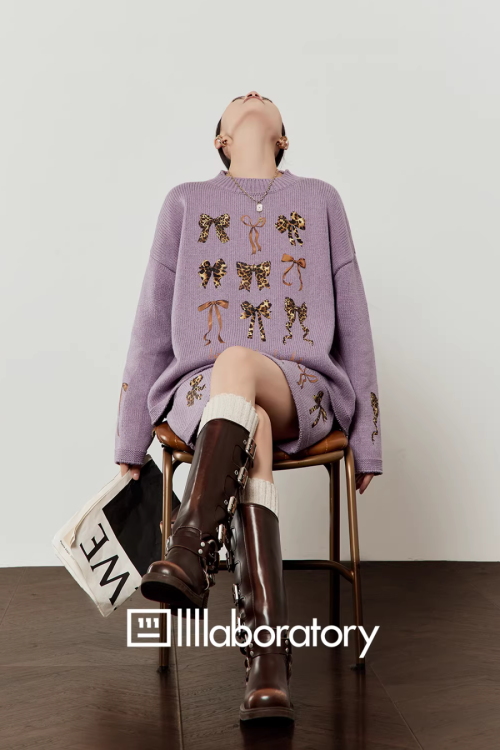 Ribbon Design Knit Top / Knit Mini Skirt