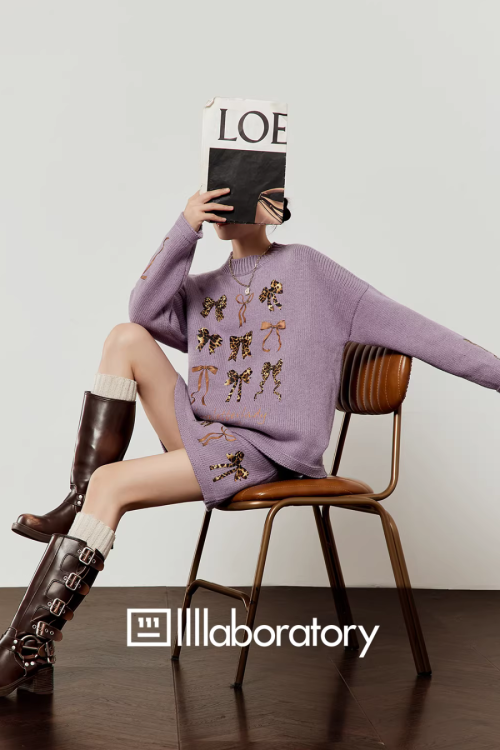 Ribbon Design Knit Top / Knit Mini Skirt