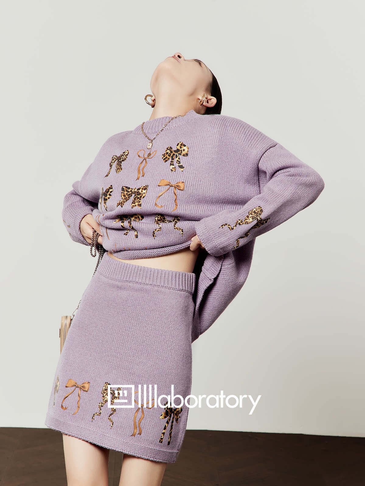 Ribbon Design Knit Top / Knit Mini Skirt