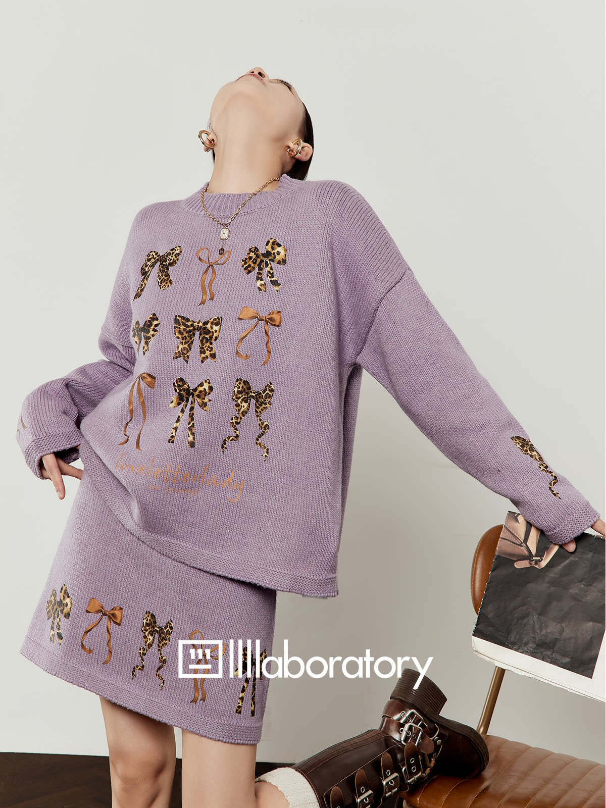 Ribbon Design Knit Top / Knit Mini Skirt Ribbon Design Knit Top / Knit Mini Skirt