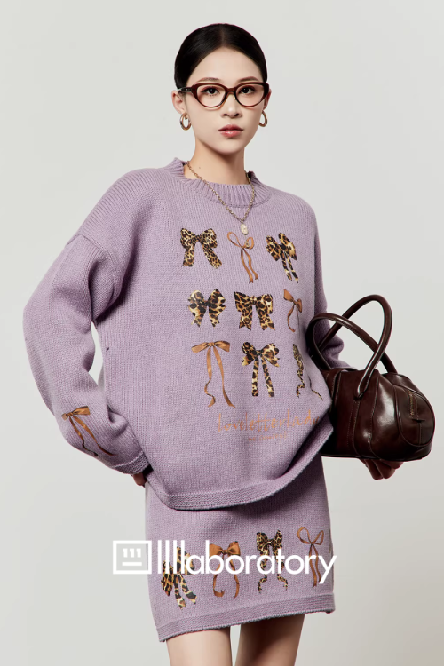 Ribbon Design Knit Top / Knit Mini Skirt