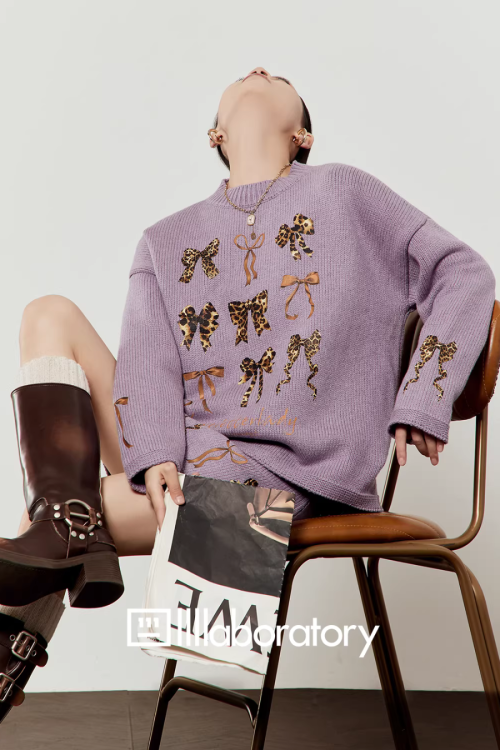 Ribbon Design Knit Top / Knit Mini Skirt