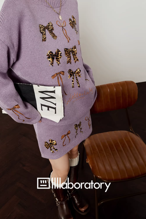 Ribbon Design Knit Top / Knit Mini Skirt