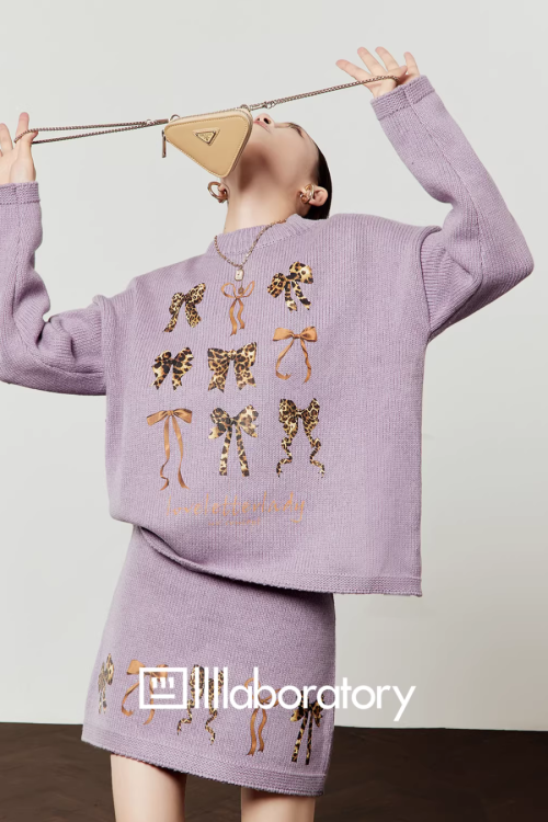 Ribbon Design Knit Top / Knit Mini Skirt