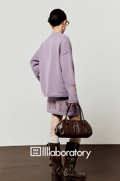 Ribbon Design Knit Top / Knit Mini Skirt