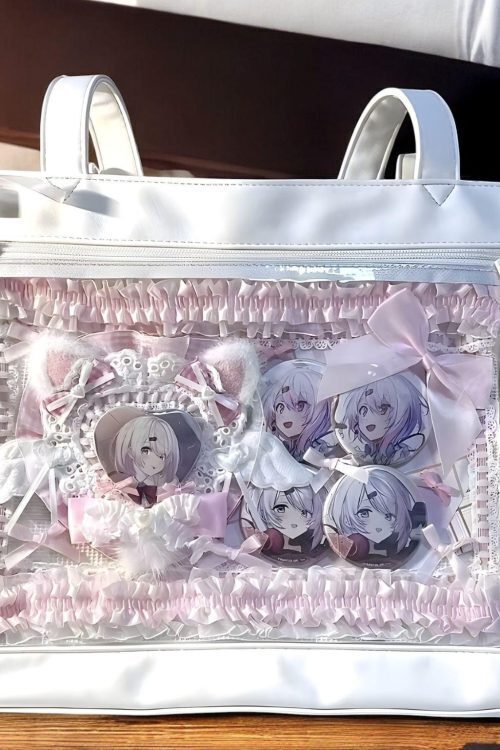 Ribbon Lace Ita Tote Bag with Clear Window for Pin Display