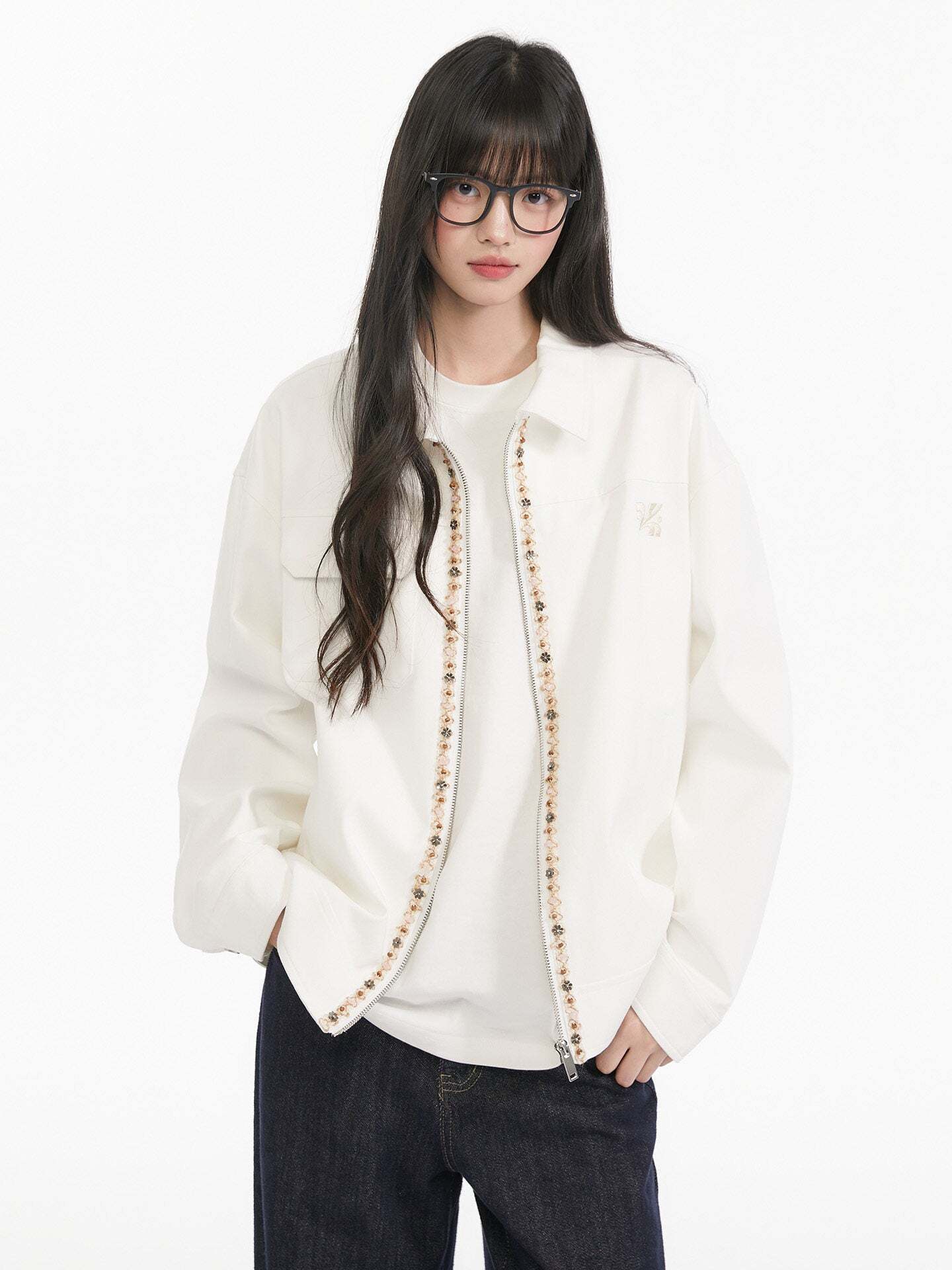 Ribbon Spliced Collar Jacket Ribbon Spliced Collar Jacket