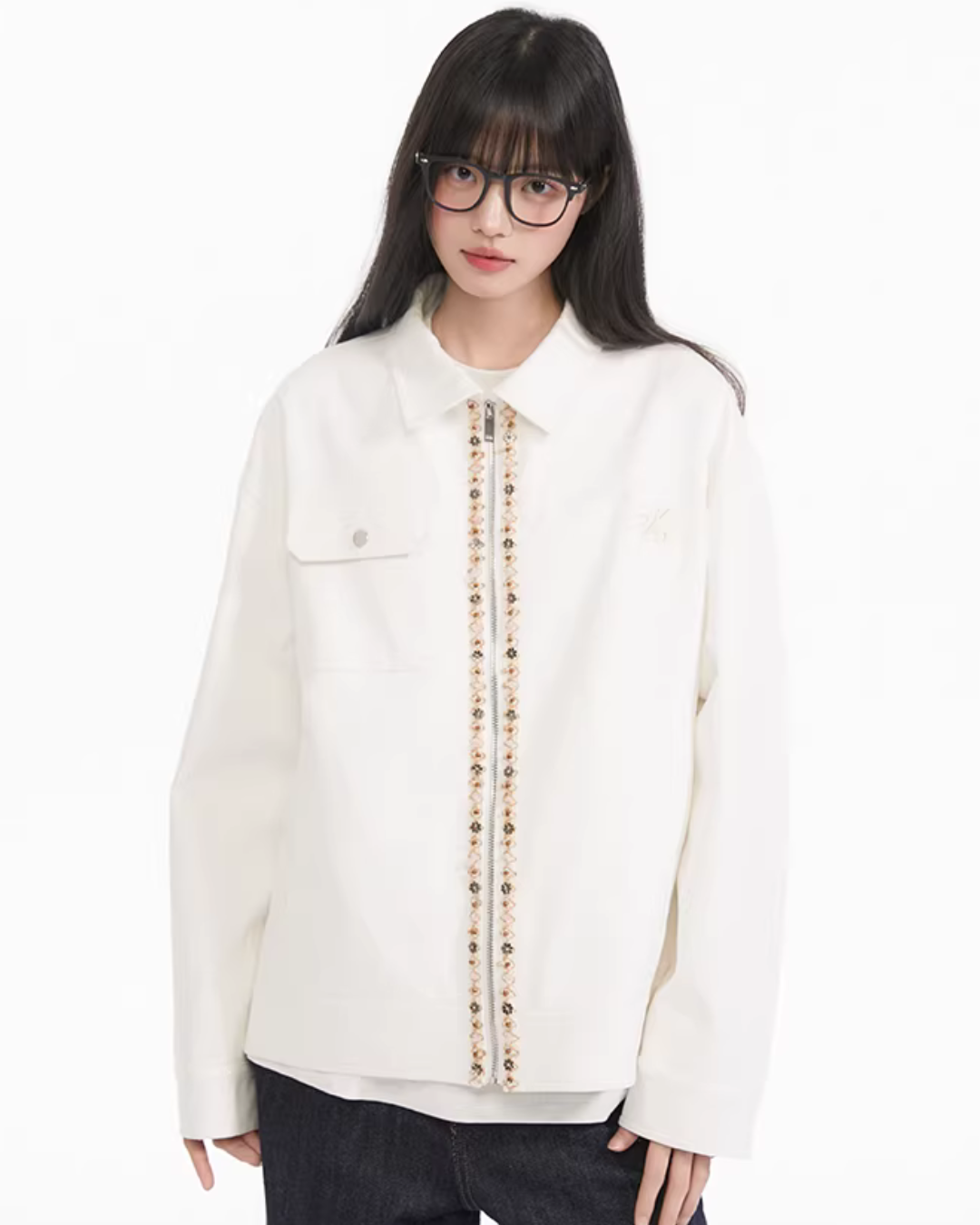 Ribbon Spliced Collar Jacket Ribbon Spliced Collar Jacket