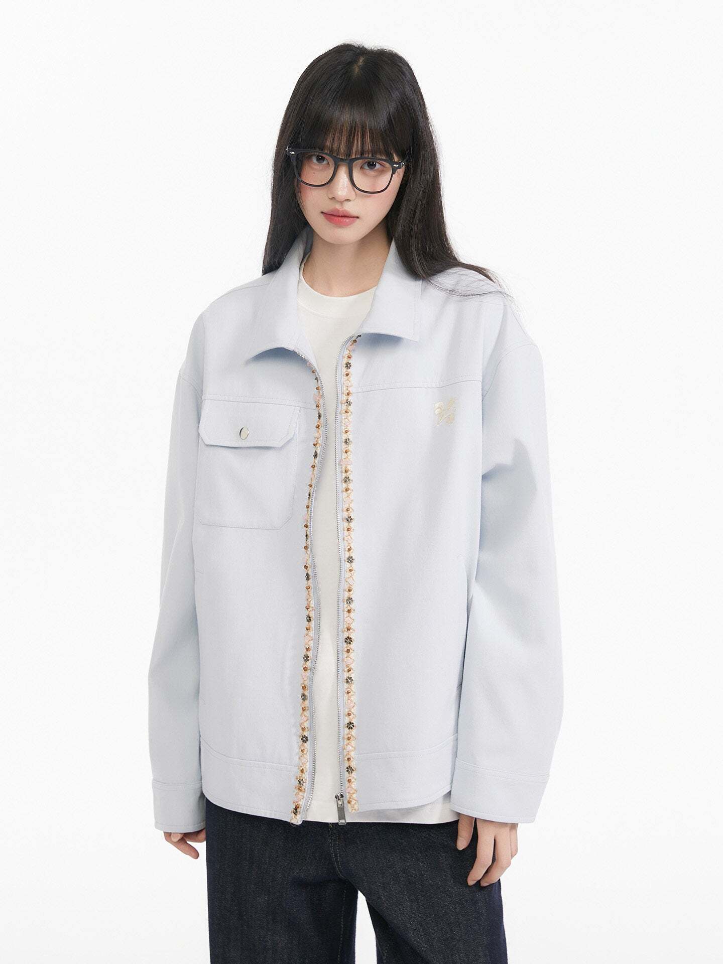 Ribbon Spliced Collar Jacket Ribbon Spliced Collar Jacket
