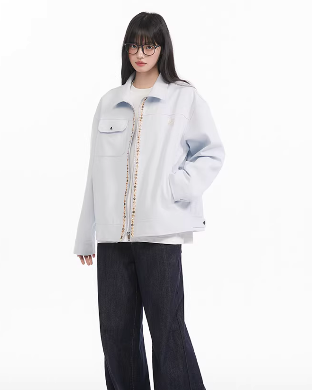 Ribbon Spliced Collar Jacket Ribbon Spliced Collar Jacket