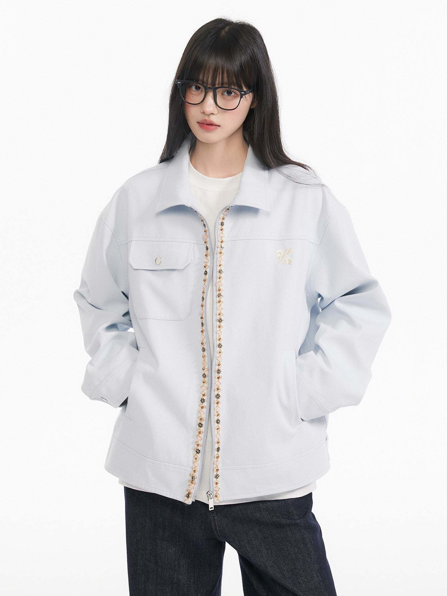 Ribbon Spliced Collar Jacket Ribbon Spliced Collar Jacket