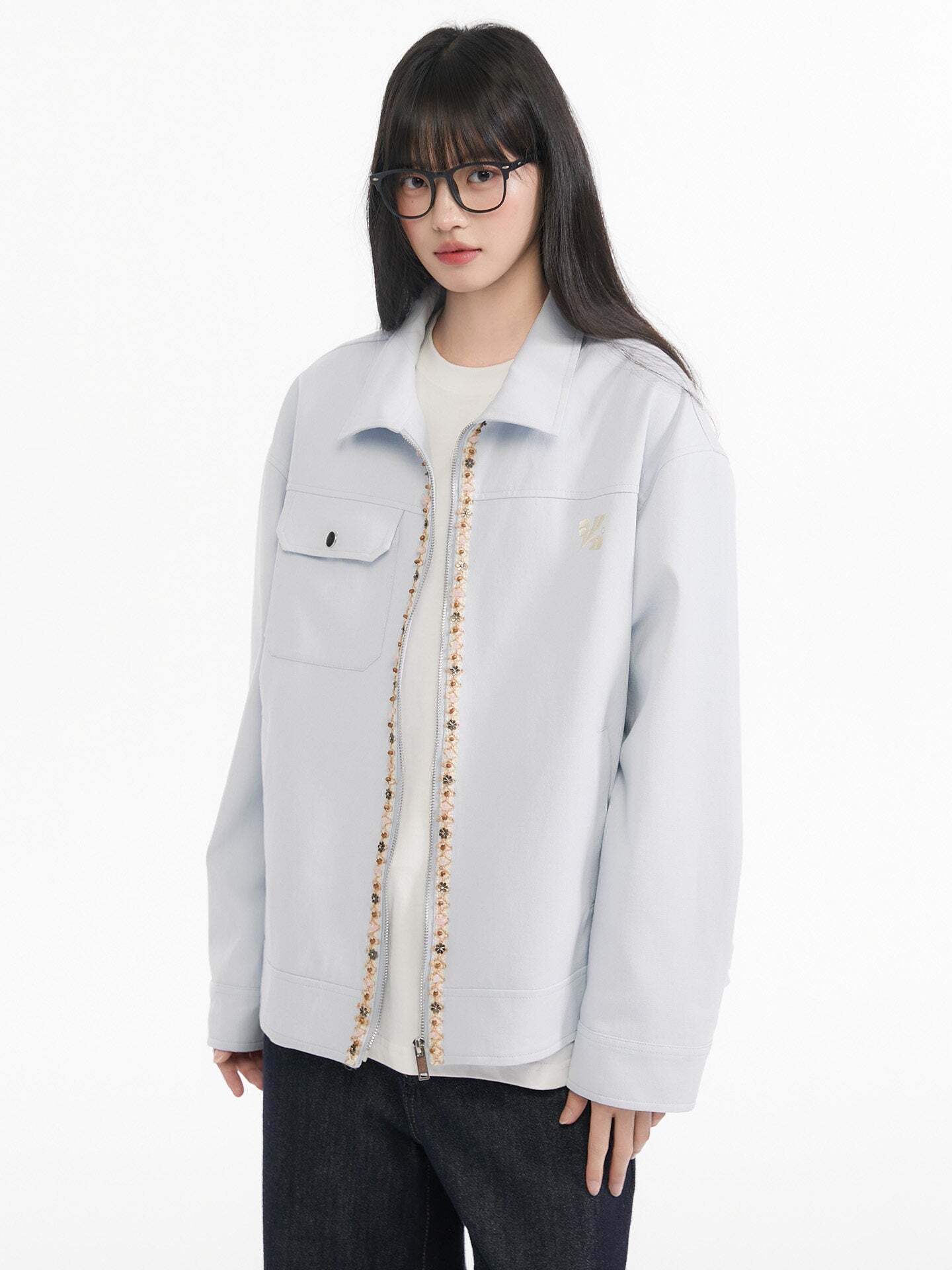 Ribbon Spliced Collar Jacket Ribbon Spliced Collar Jacket