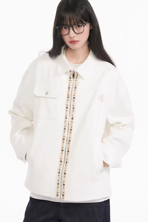 Ribbon Spliced Collar Jacket