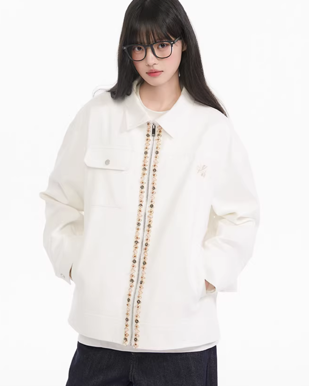 Ribbon Spliced Collar Jacket Ribbon Spliced Collar Jacket