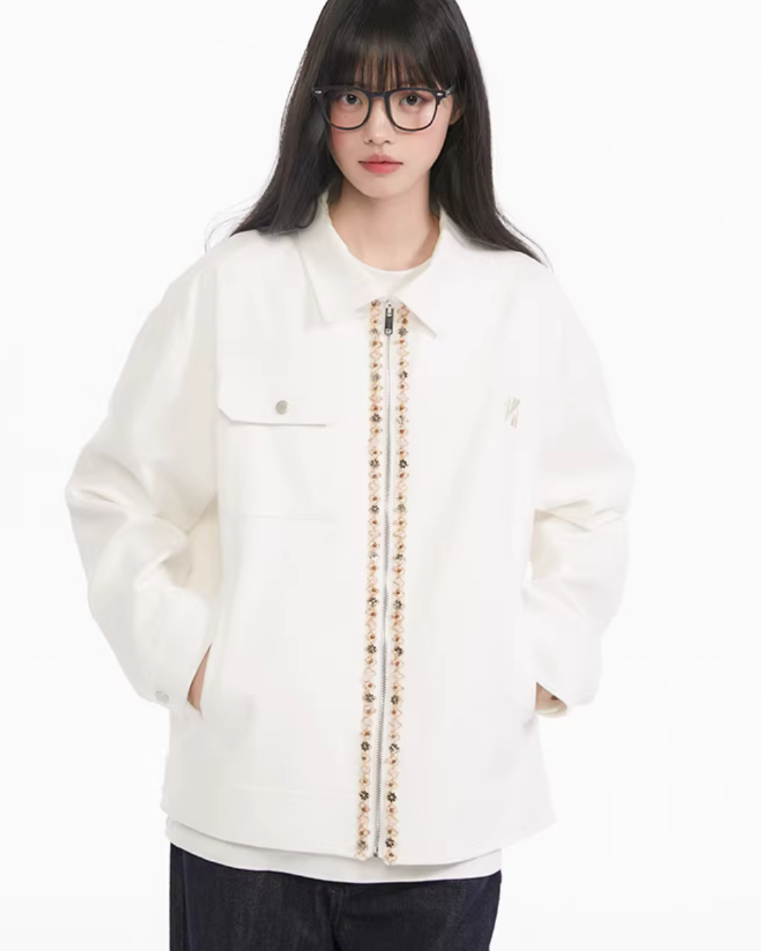 Ribbon Spliced Collar Jacket Ribbon Spliced Collar Jacket