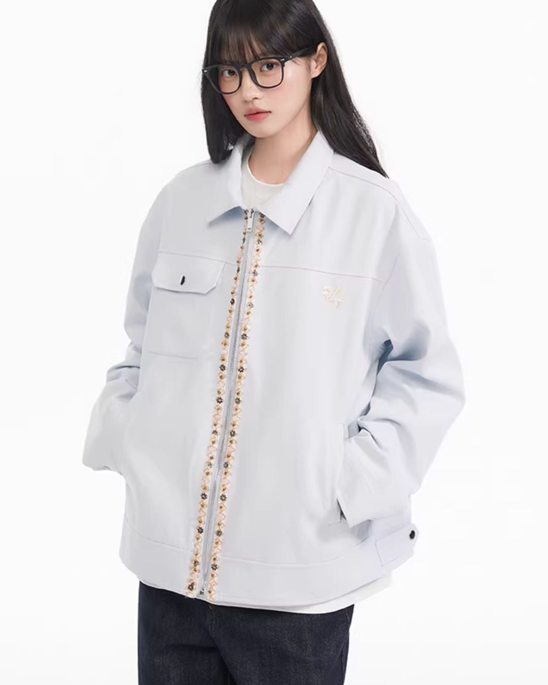 Ribbon Spliced Collar Jacket Ribbon Spliced Collar Jacket