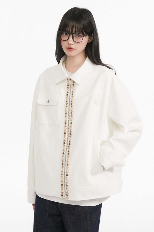 Ribbon Spliced Collar Jacket