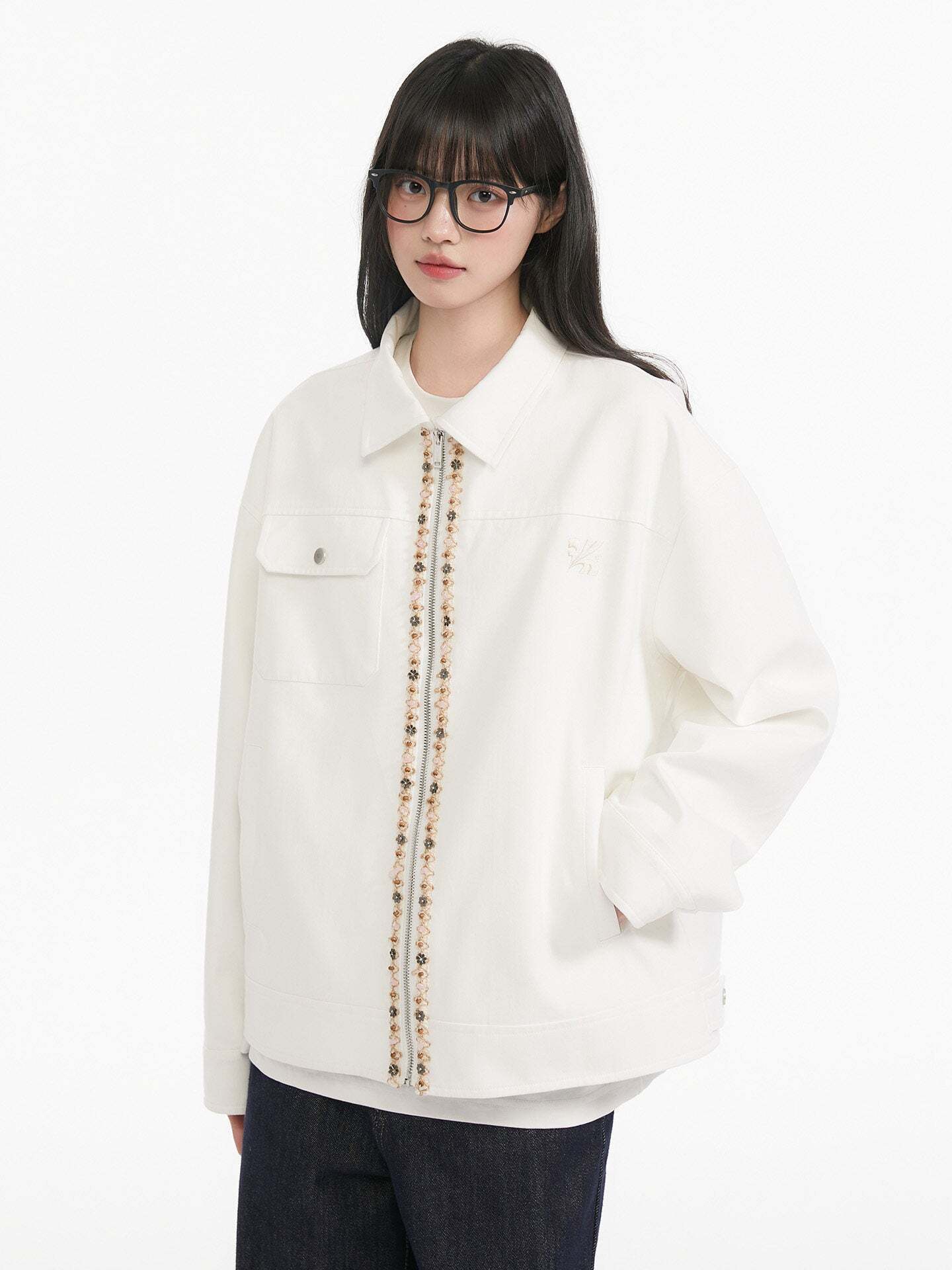 Ribbon Spliced Collar Jacket Ribbon Spliced Collar Jacket