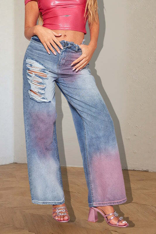 Ripped Color Block Ink Splash Distressed Jeans