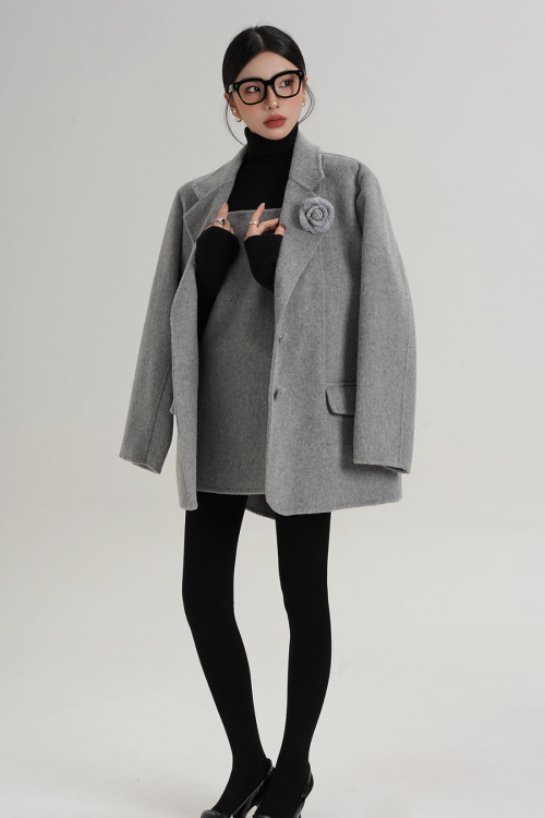 Rose Motif Wool Jacket / Cami Knit Dress