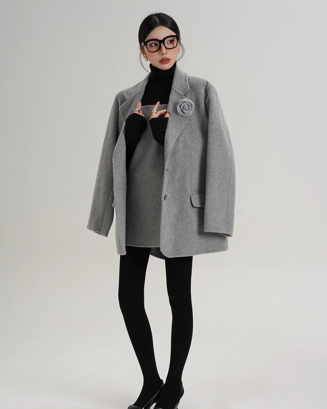 Rose Motif Wool Jacket / Cami Knit Dress Rose Motif Wool Jacket / Cami Knit Dress