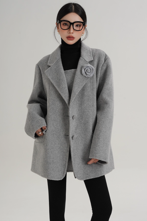 Rose Motif Wool Jacket / Cami Knit Dress