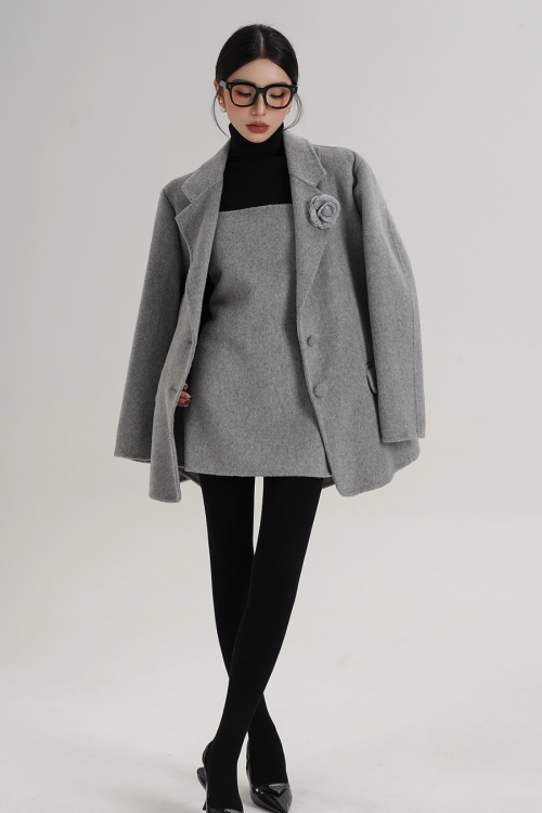 Rose Motif Wool Jacket / Cami Knit Dress