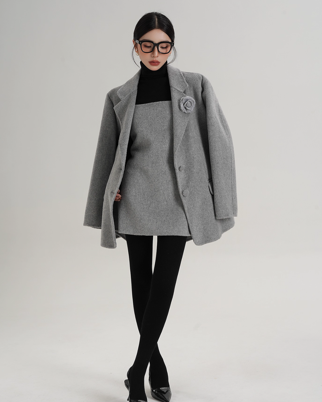 Rose Motif Wool Jacket / Cami Knit Dress Rose Motif Wool Jacket / Cami Knit Dress