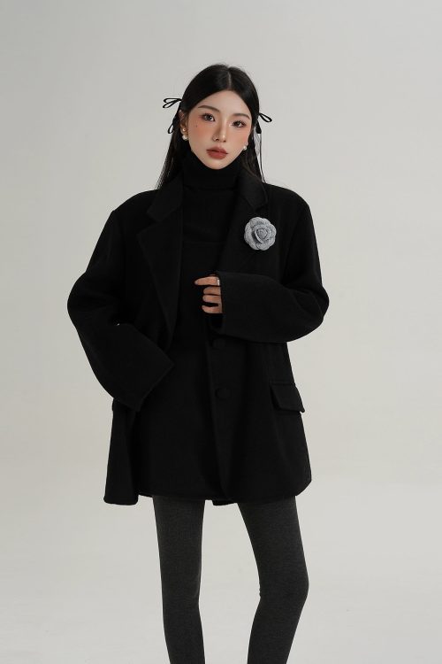 Rose Motif Wool Jacket / Cami Knit Dress