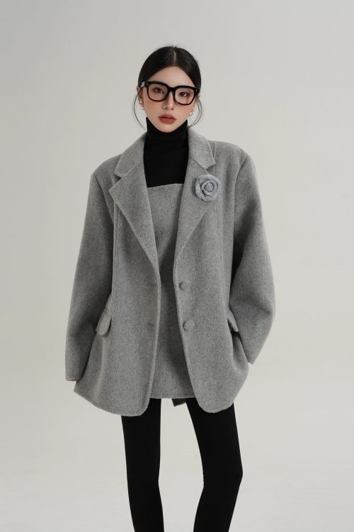 Rose Motif Wool Jacket / Cami Knit Dress