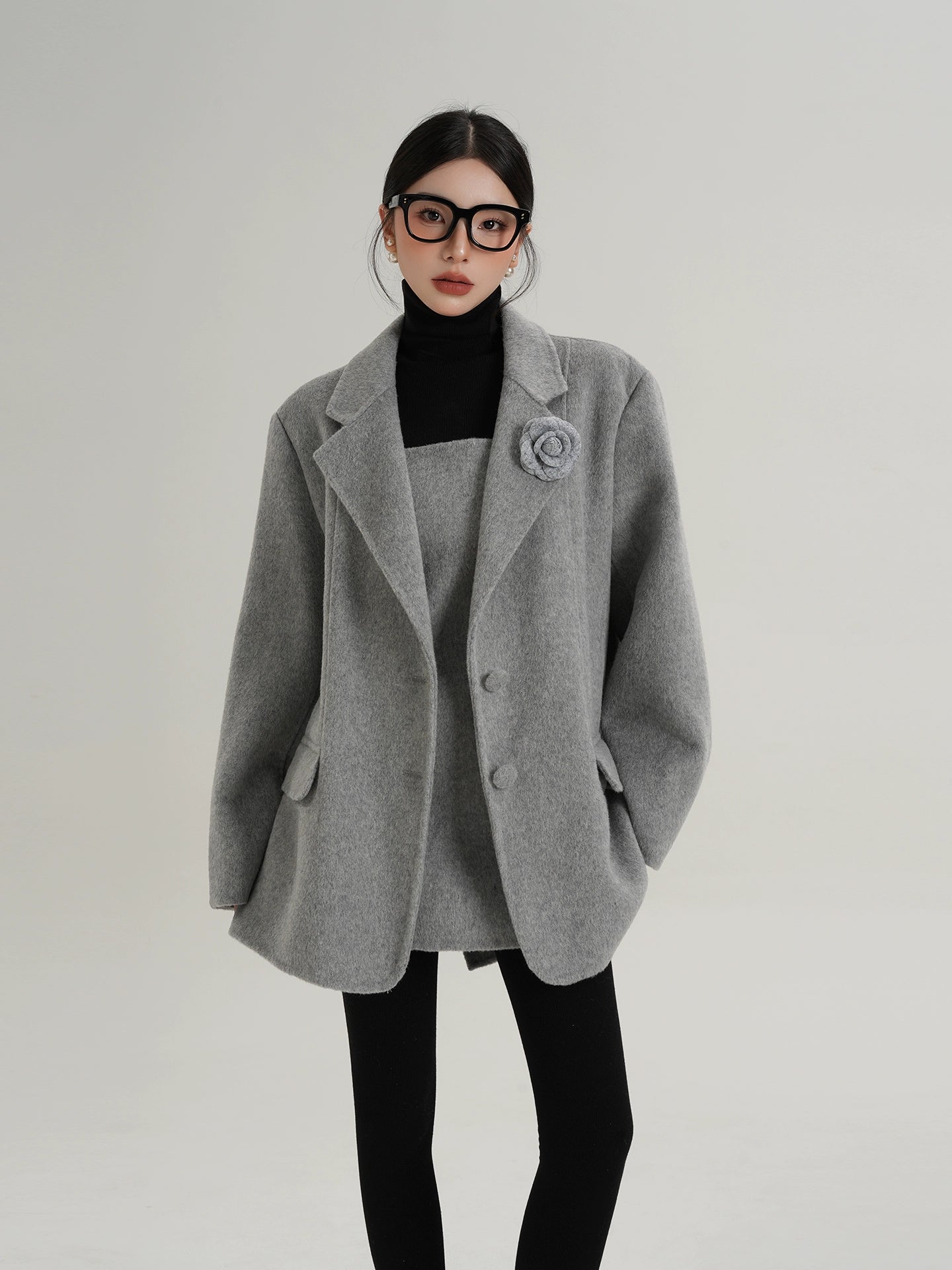 Rose Motif Wool Jacket / Cami Knit Dress Rose Motif Wool Jacket / Cami Knit Dress