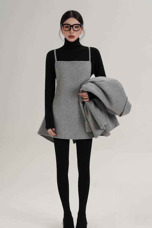 Rose Motif Wool Jacket / Cami Knit Dress