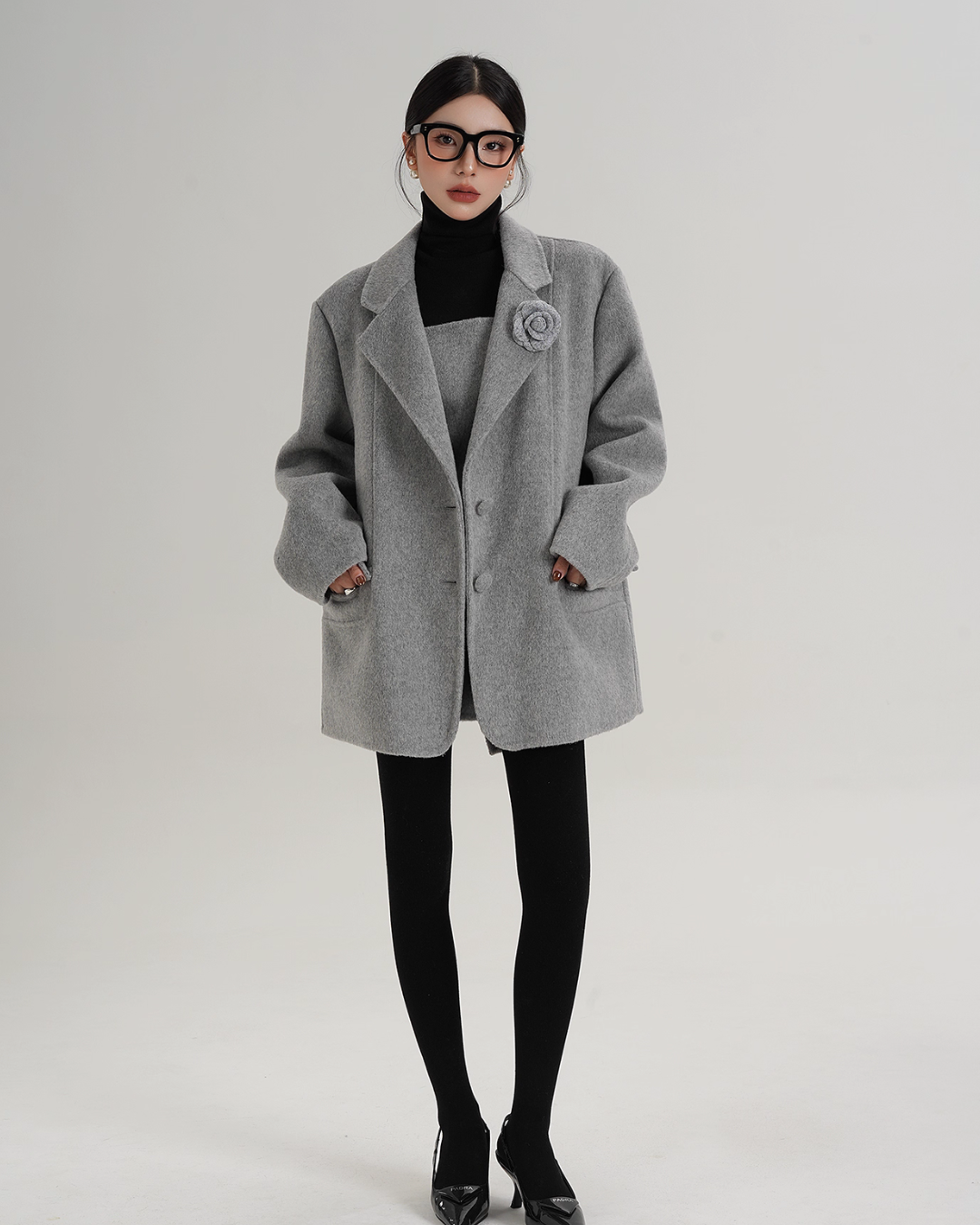 Rose Motif Wool Jacket / Cami Knit Dress Rose Motif Wool Jacket / Cami Knit Dress