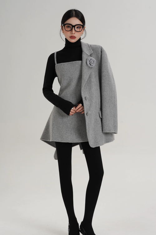 Rose Motif Wool Jacket / Cami Knit Dress
