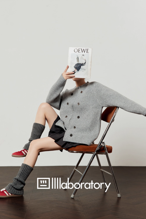 Round Knit Top / Striped A-Line Mini Skirt