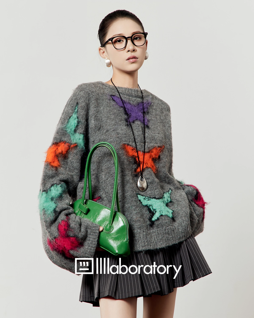 Round Knit Top / Striped A-Line Mini Skirt Round Knit Top / Striped A-Line Mini Skirt