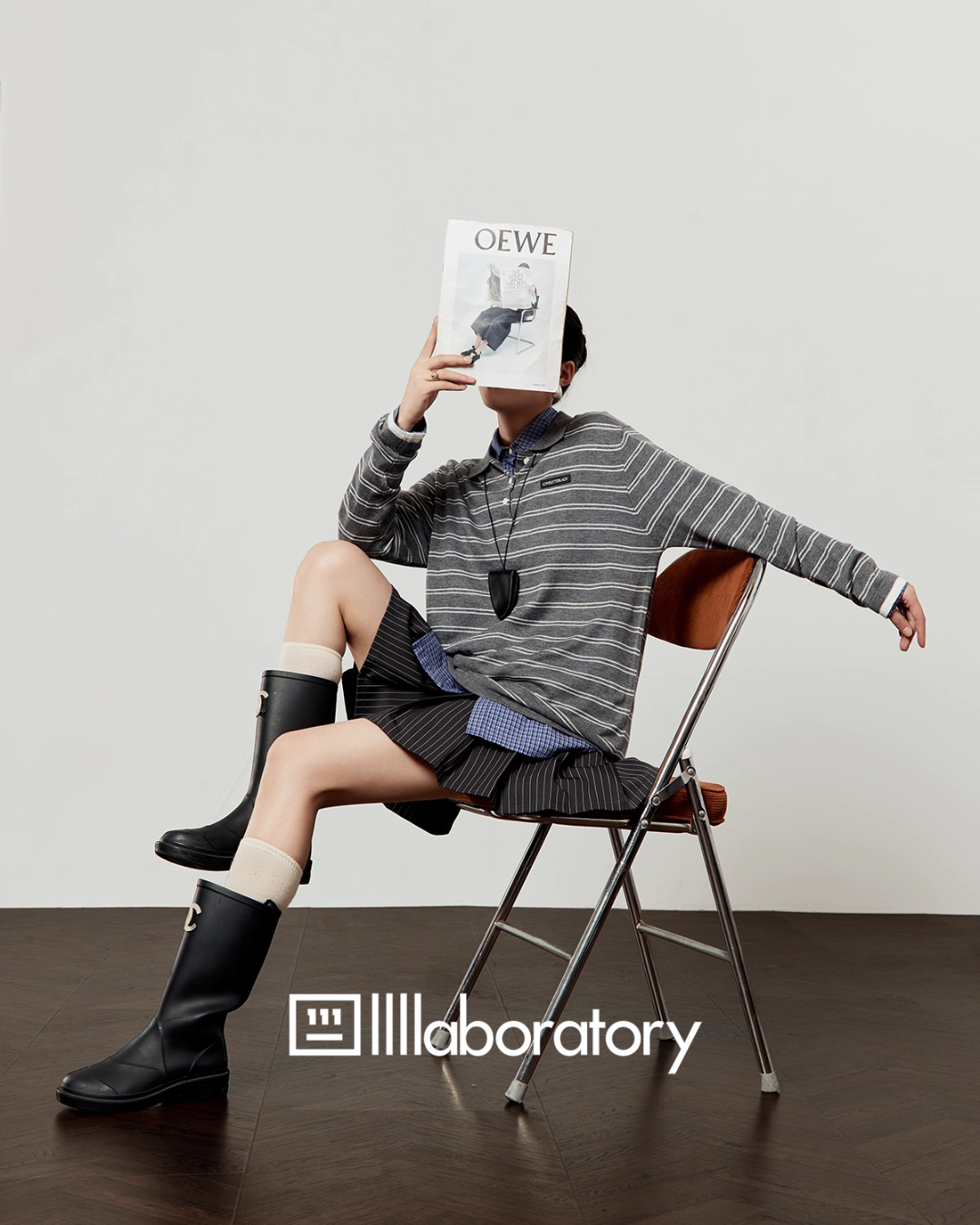 Round Knit Top / Striped A-Line Mini Skirt Round Knit Top / Striped A-Line Mini Skirt