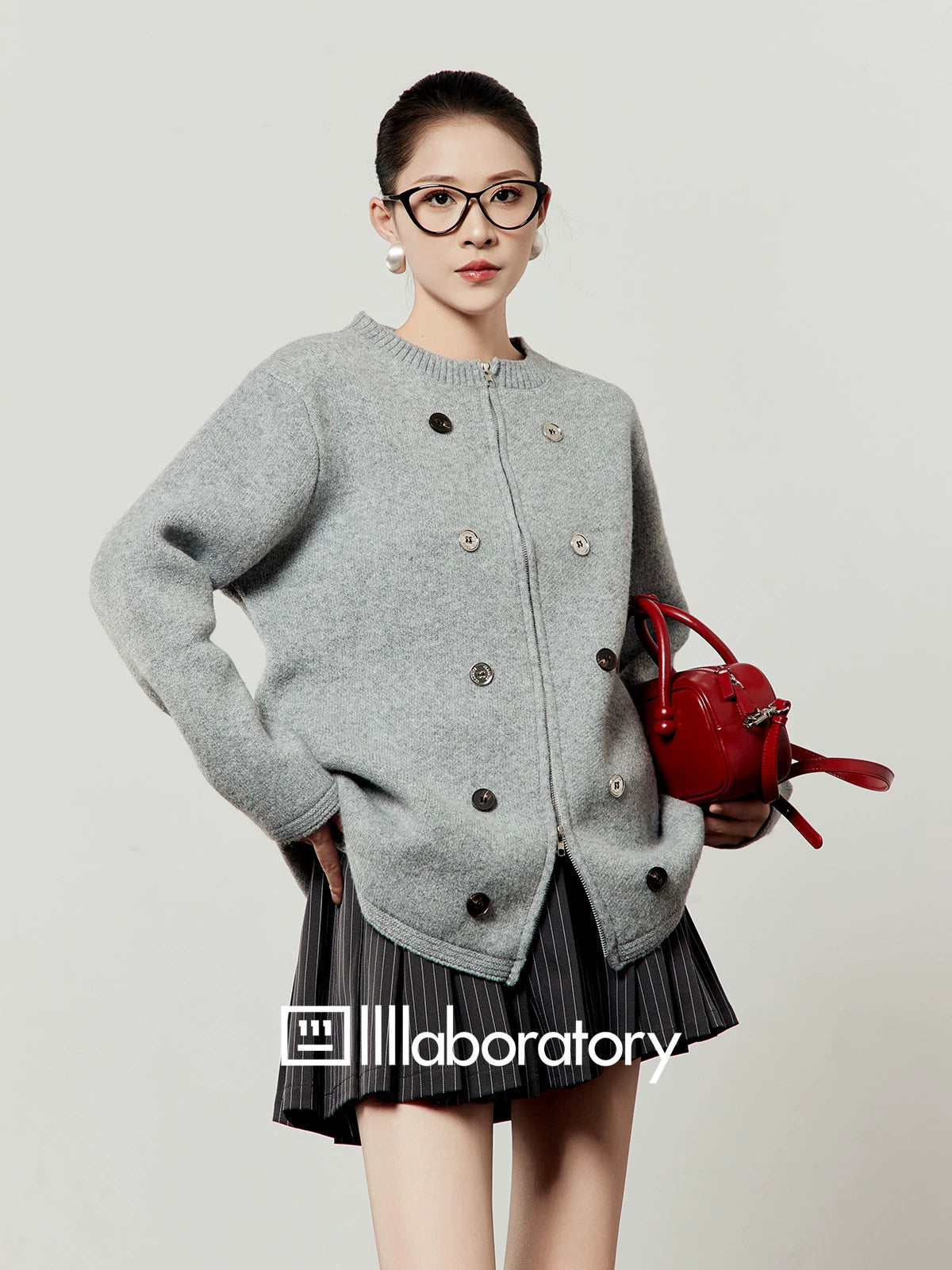 Round Knit Top / Striped A-Line Mini Skirt Round Knit Top / Striped A-Line Mini Skirt