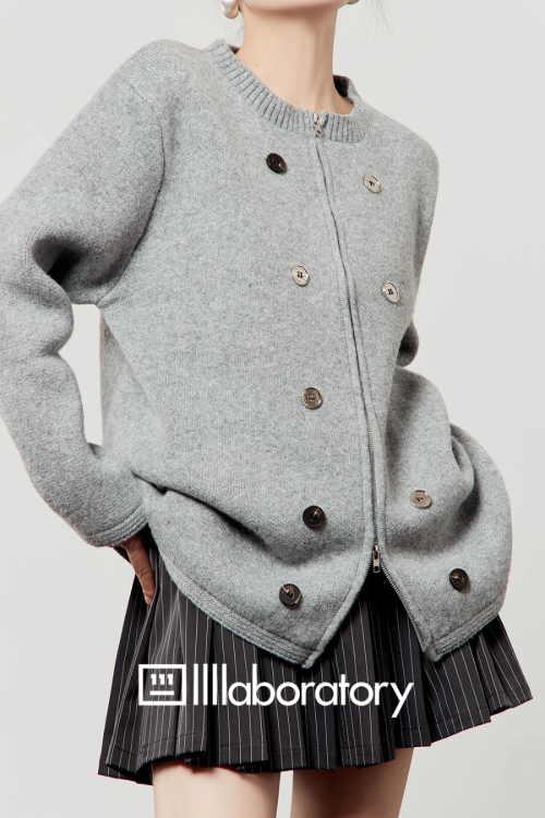 Round Knit Top / Striped A-Line Mini Skirt