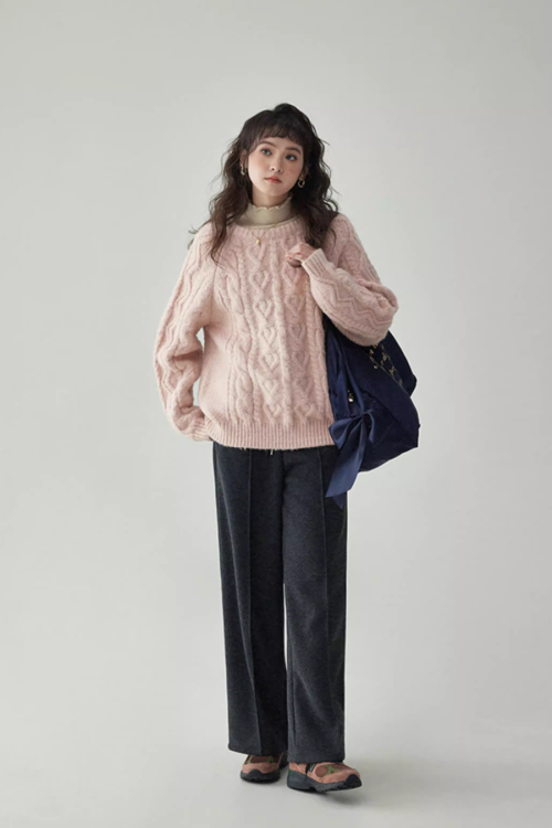 Round Neck Cable Knit Top