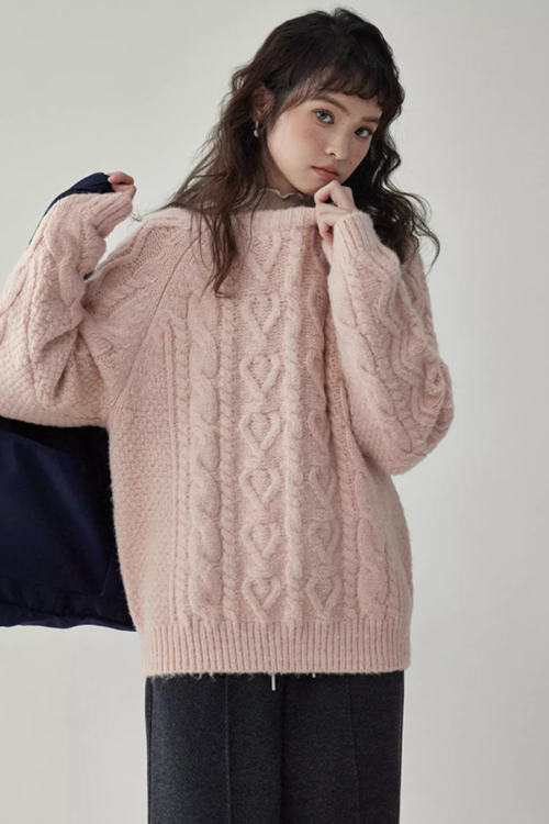 Round Neck Cable Knit Top