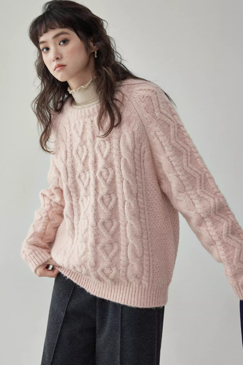 Round Neck Cable Knit Top