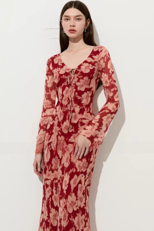 Round Neck Floral Long Dress