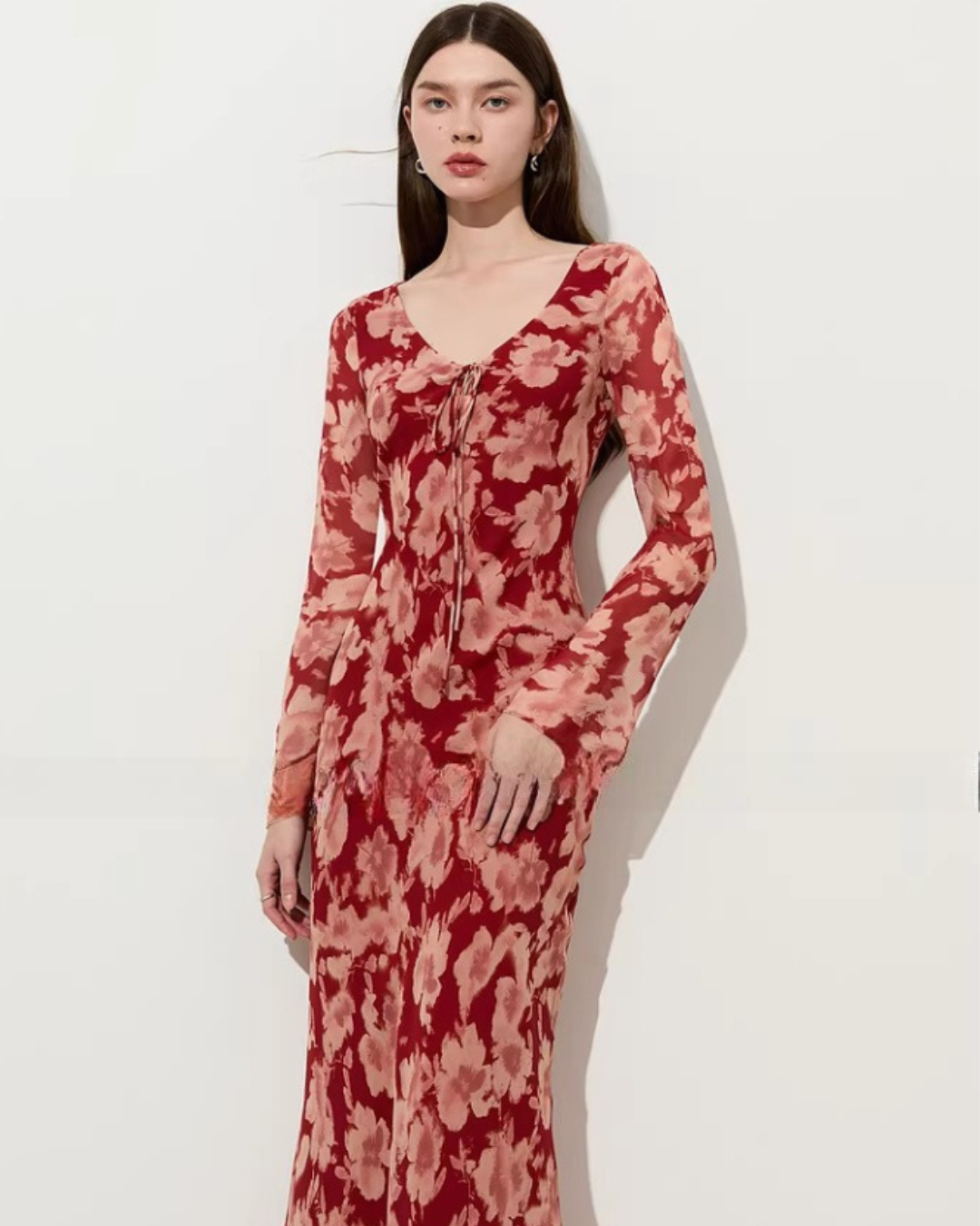 Round Neck Floral Long Dress Round Neck Floral Long Dress