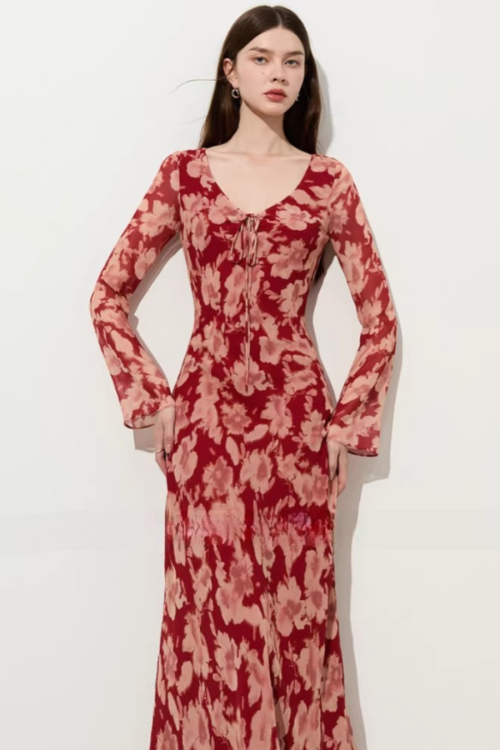 Round Neck Floral Long Dress