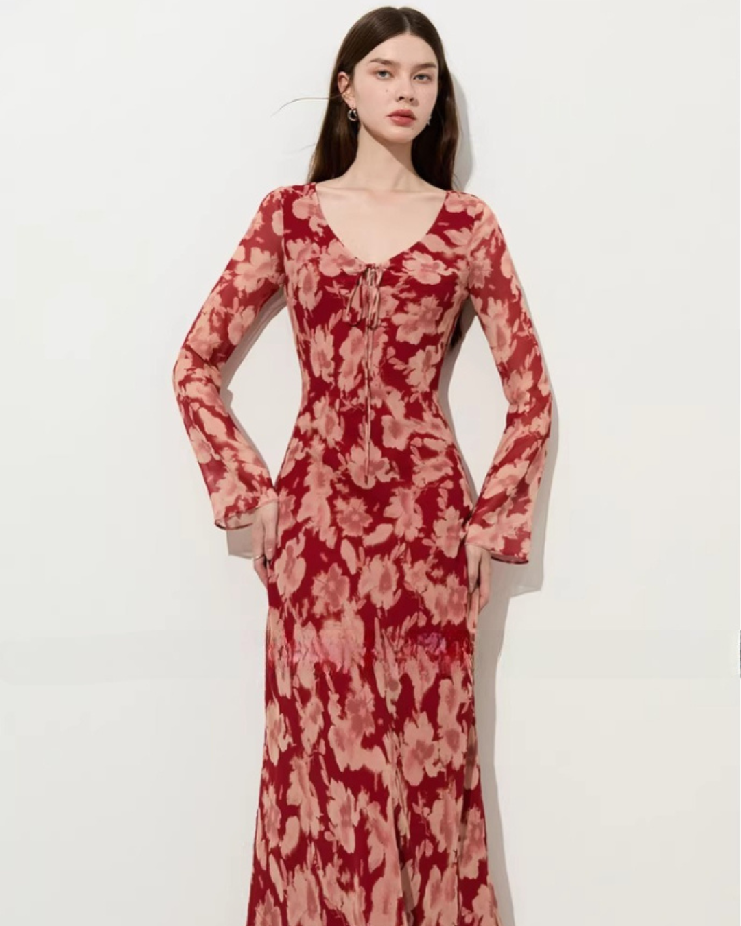 Round Neck Floral Long Dress Round Neck Floral Long Dress