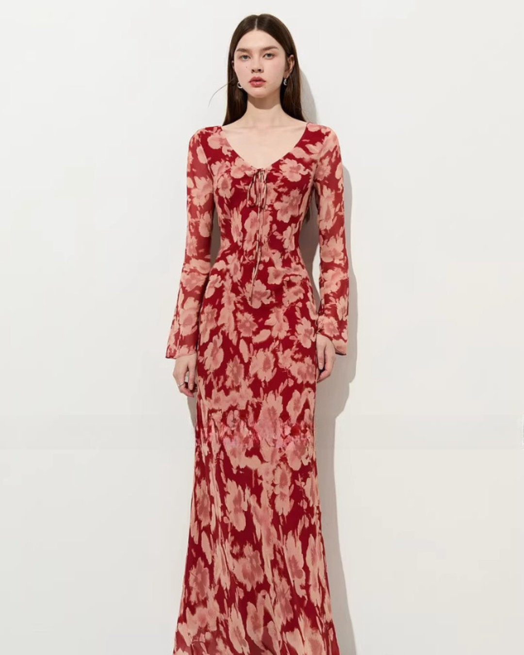 Round Neck Floral Long Dress Round Neck Floral Long Dress