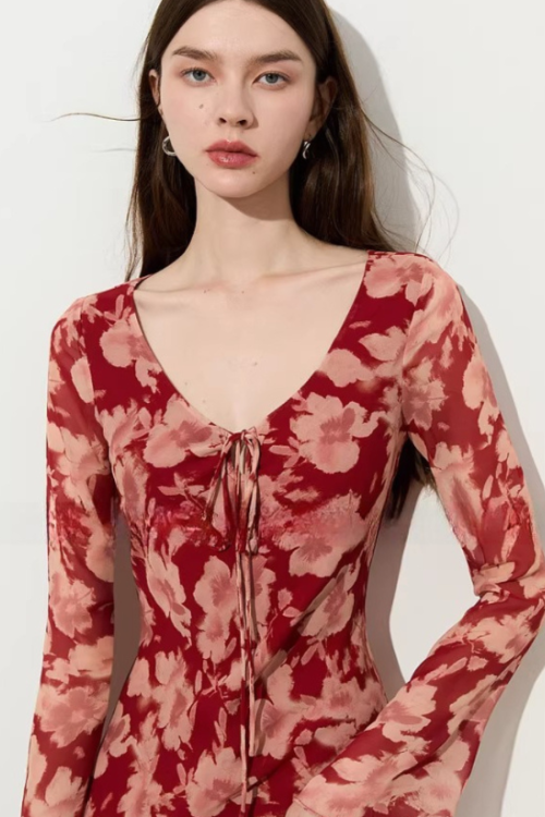 Round Neck Floral Long Dress